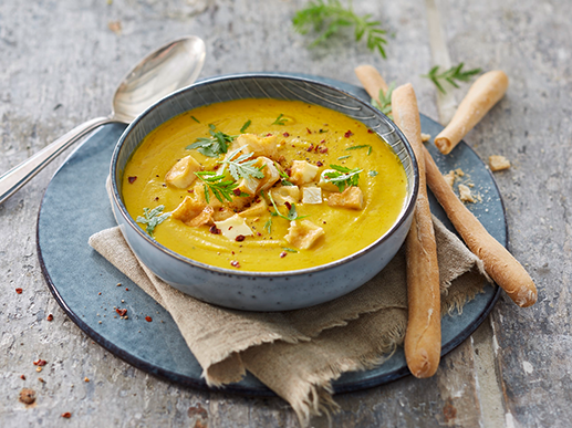 Kürbiscreme-Suppe mit Grill Käsegenuss von Alpenhain